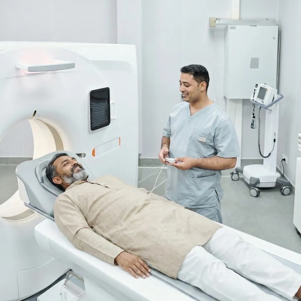 Doctor consulting a patient about CT scan results
