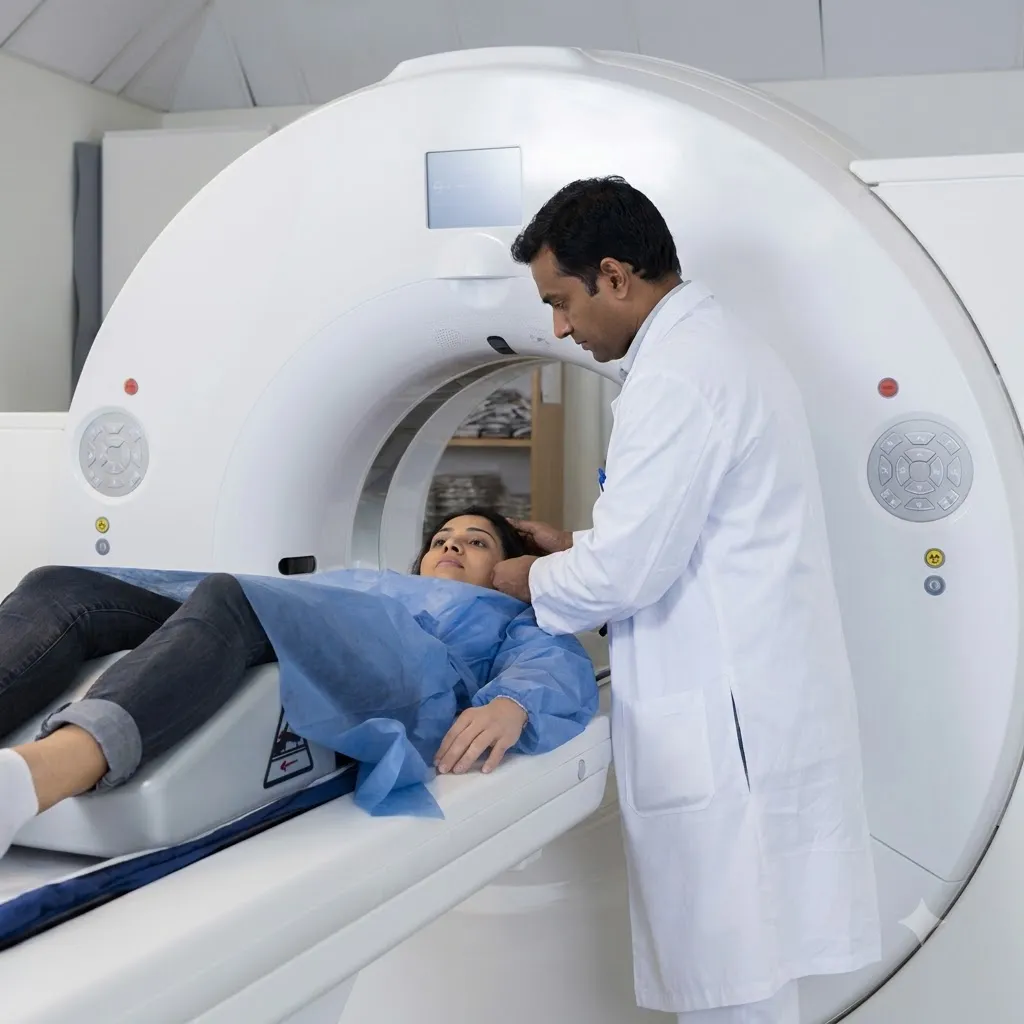 CT scan monitor showing imaging data