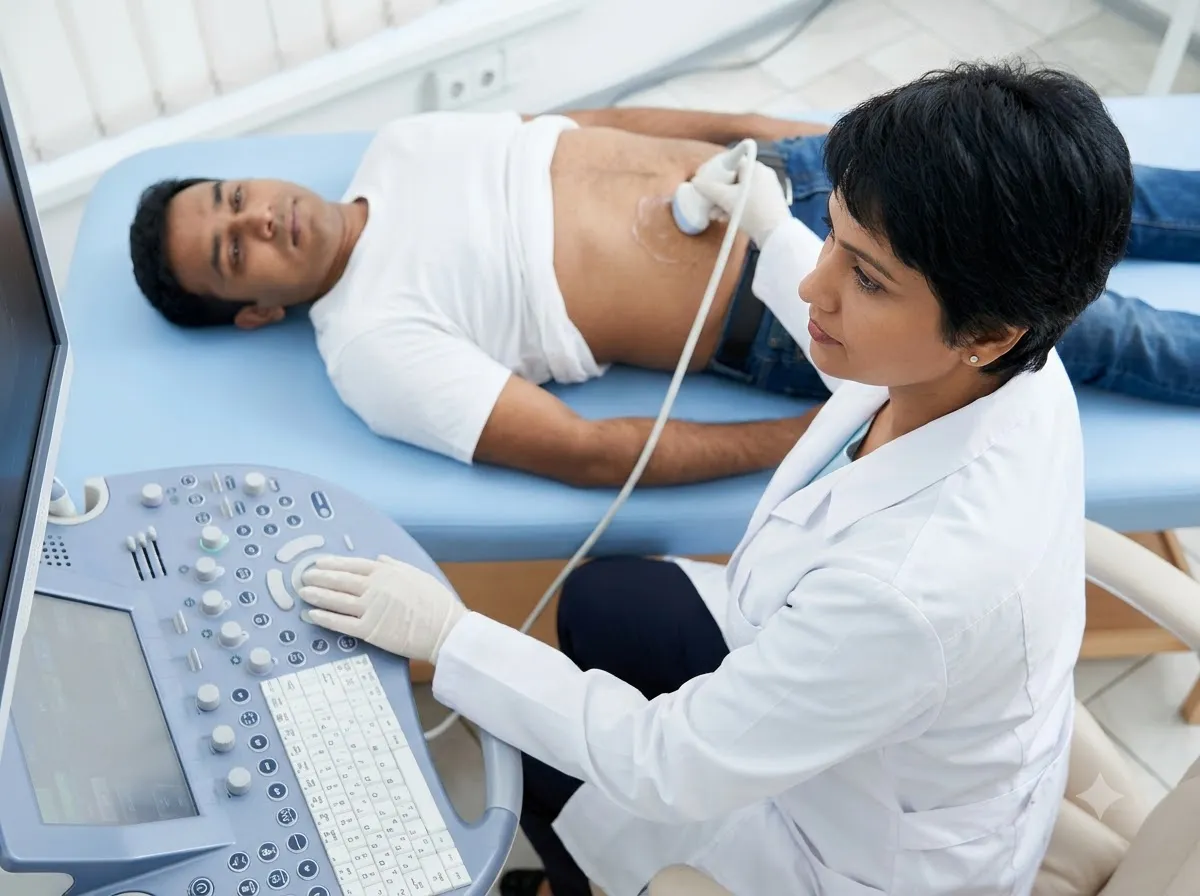 Ultrasound monitor showing imaging data