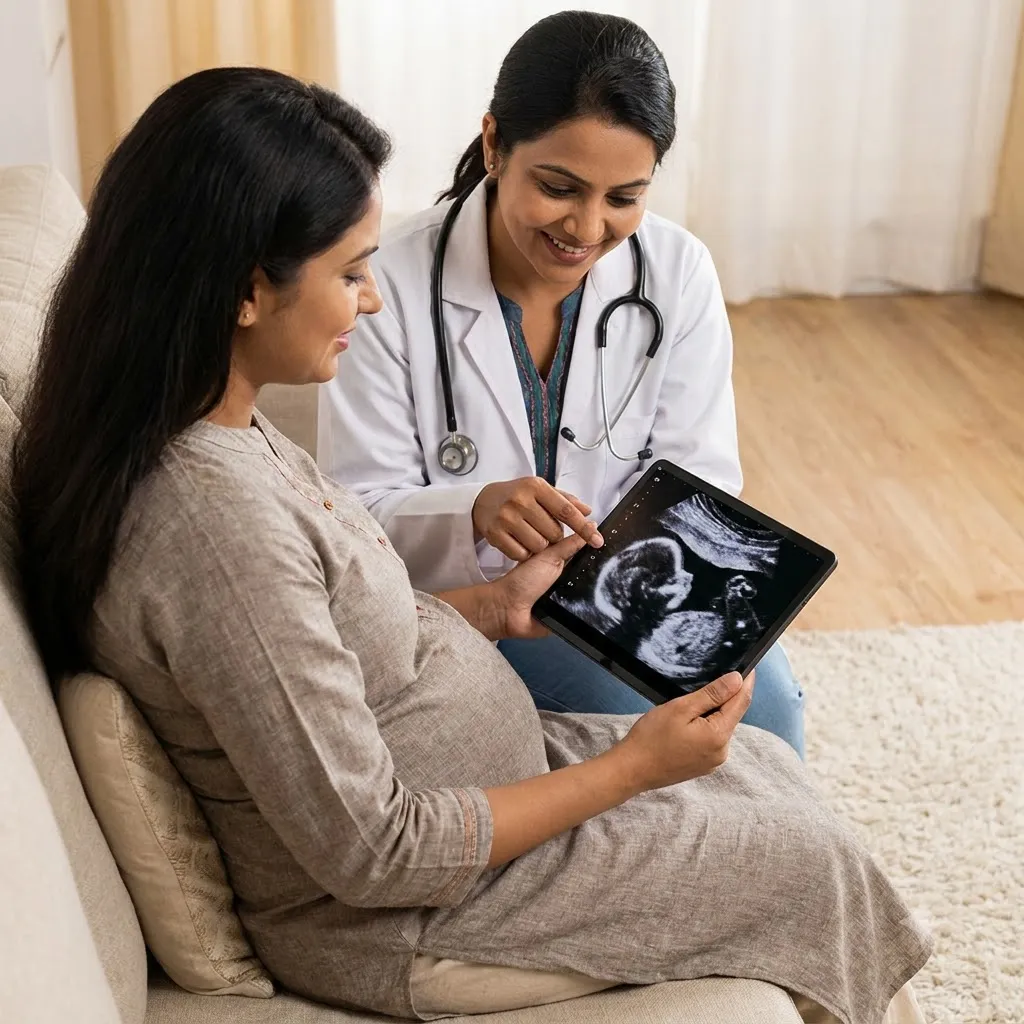 Sonographer operating ultrasound equipment