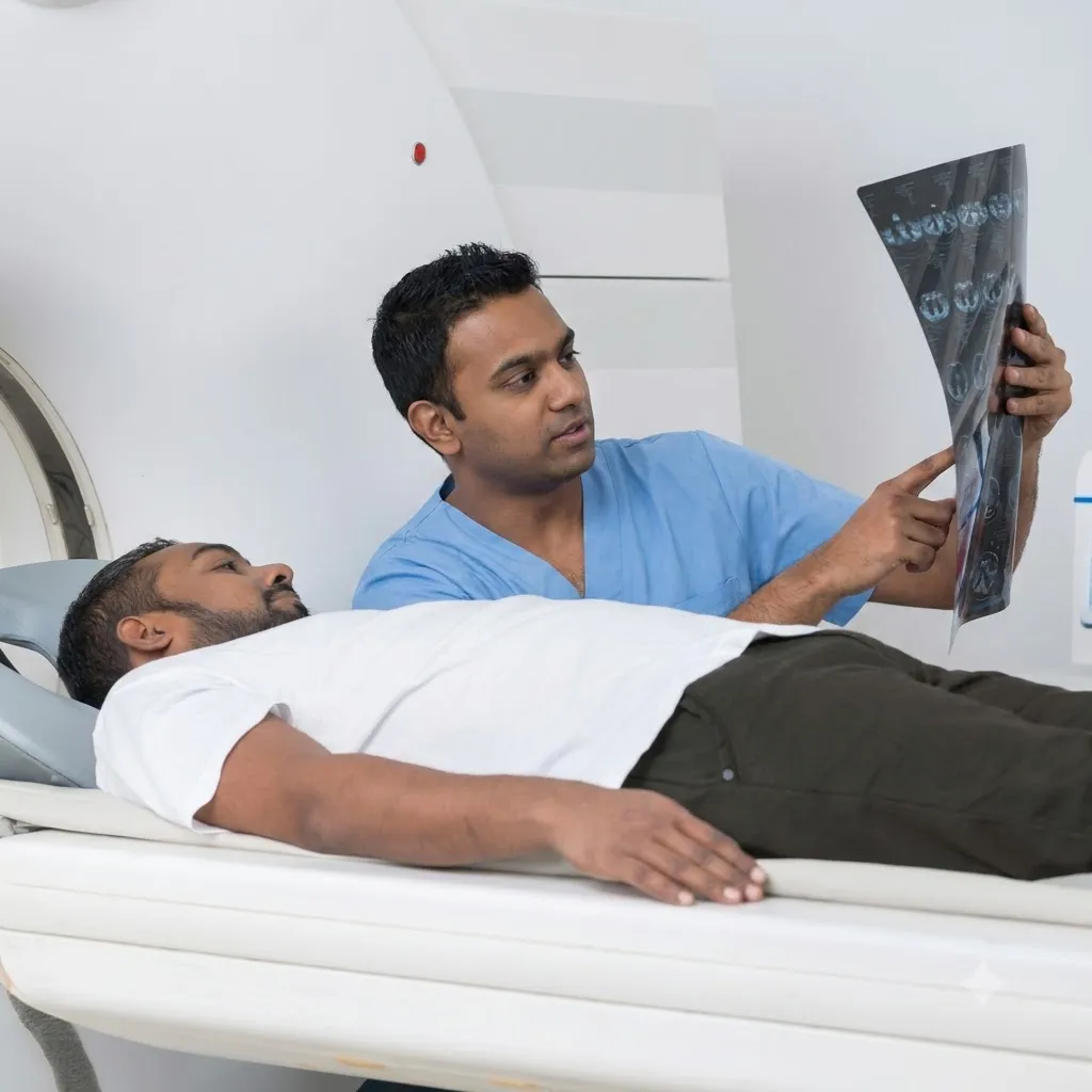 Patient being prepared for a CT scan