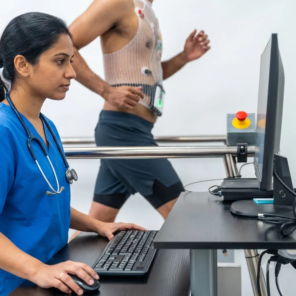 Patient undergoing a treadmill stress test