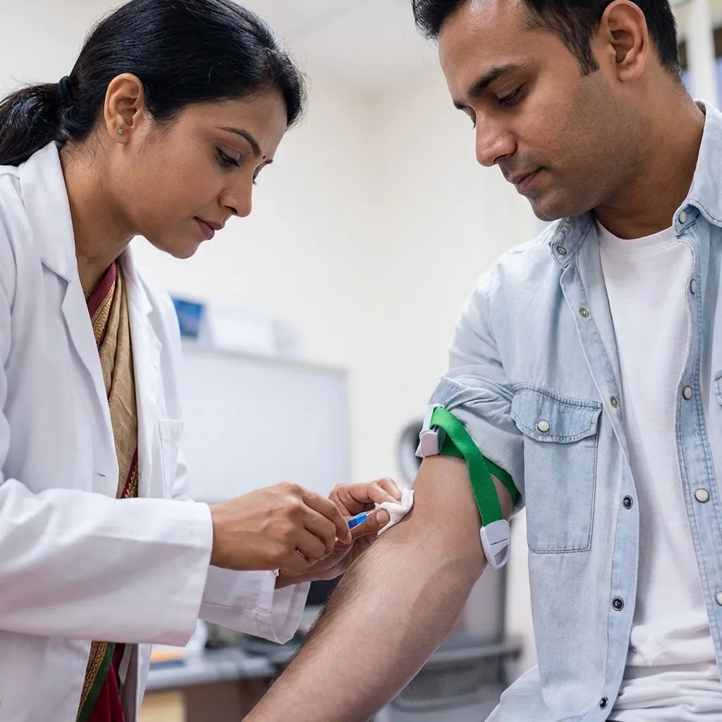 Phlebotomist preparing to draw a blood sample