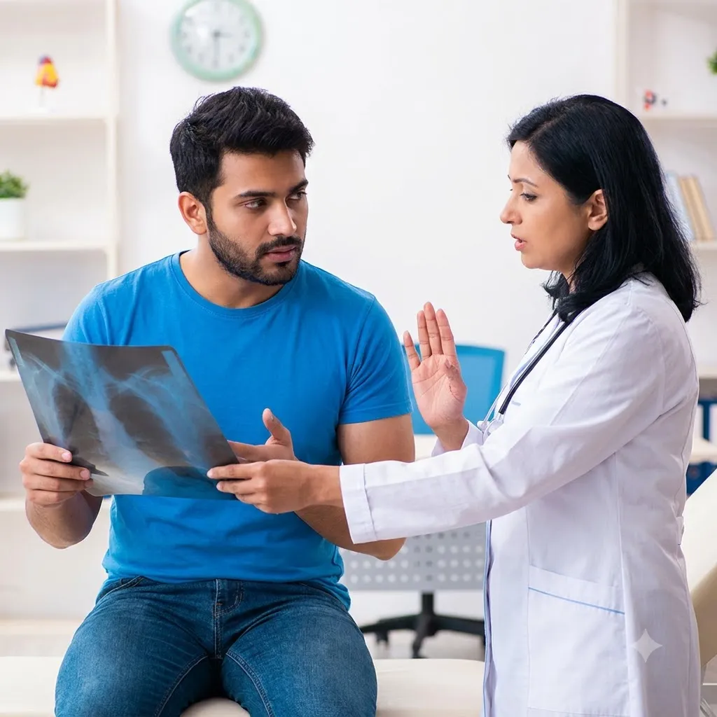 Patient undergoing a digital X-ray examination